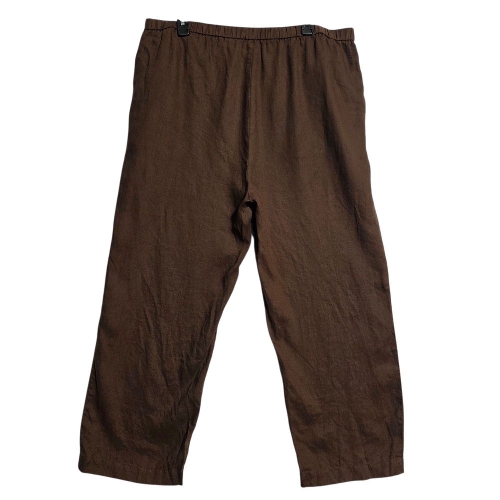 EUC EILEEN FISHER ORGANIC LINEN BROWN ELASTIC WAIST PANTS SZ L - Picture 3 of 6